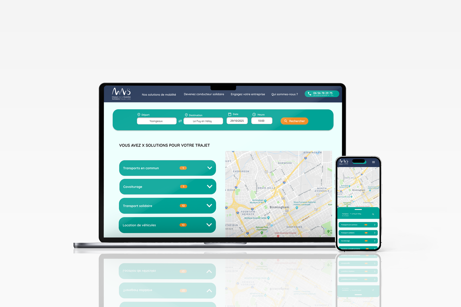 Résultats de recherche de trajets sur desktop, tablette et mobile