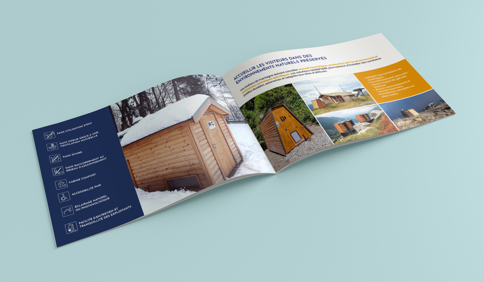 Pages intérieures de la plaquette Sanisphere présentant les bénéfices produit